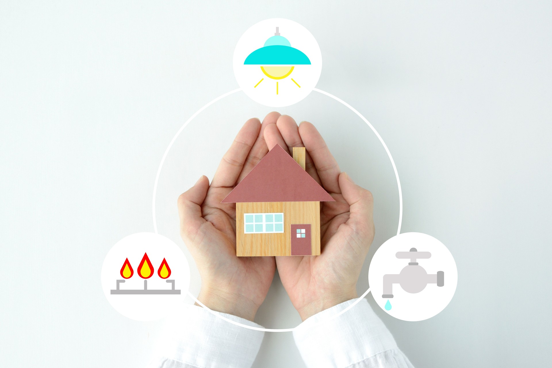 Human's hands and house object with life line icon