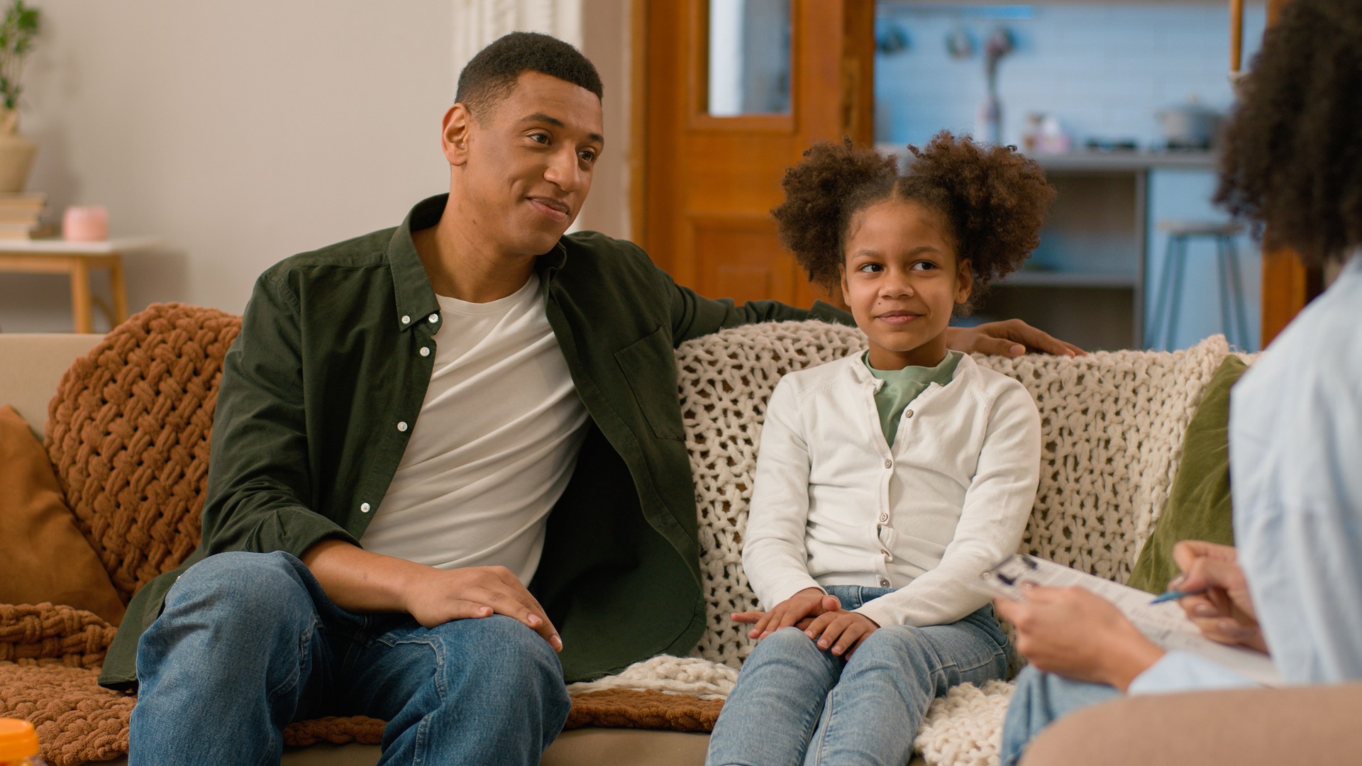 African American child father daughter little girl man psychologist relationships experiences emotions childhood trauma psychology together talk family healthcare specialist help kid parenthood trust