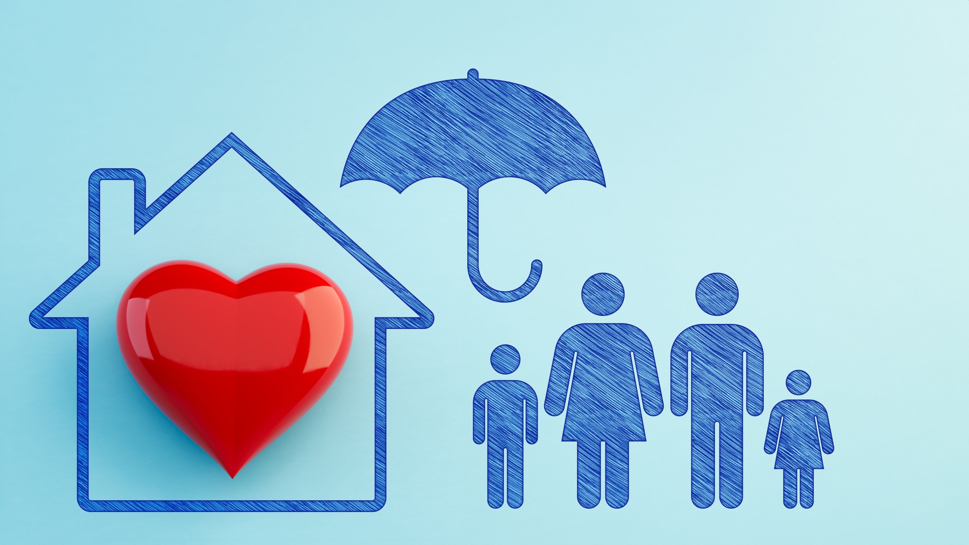 Family Home Health Life Insurance Protection Concept Sketch Blue